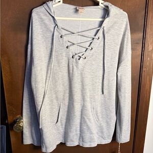 Mossimo Supply Co. Light Gray Lace-Up Hoodie